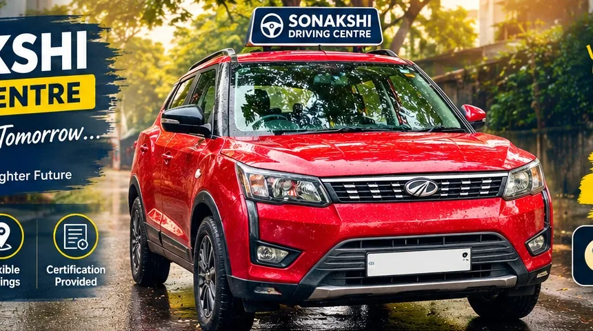 Red Mahindra XUV300 used by Sonakshi Driving Centre