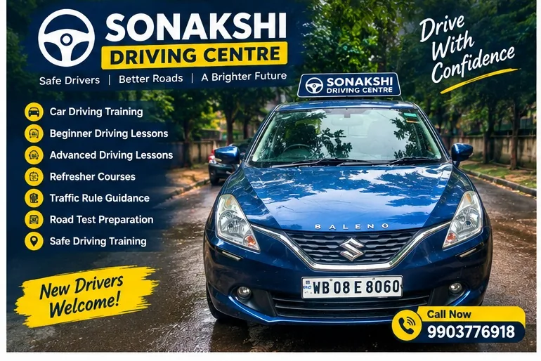 Blue Maruti Baleno used by Sonakshi Driving Centre