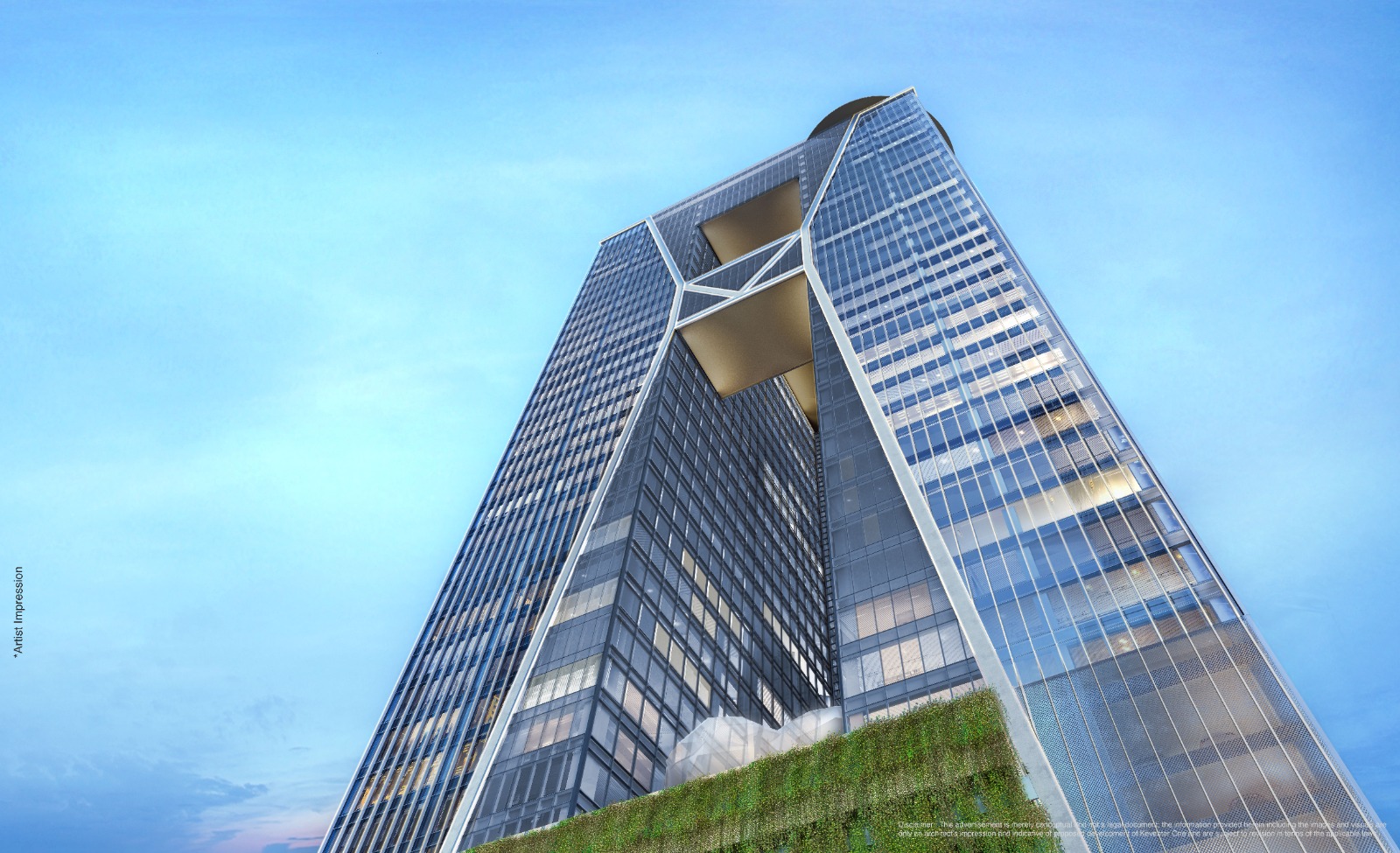 Upward view of the Keventer One tower facade in Kolkata